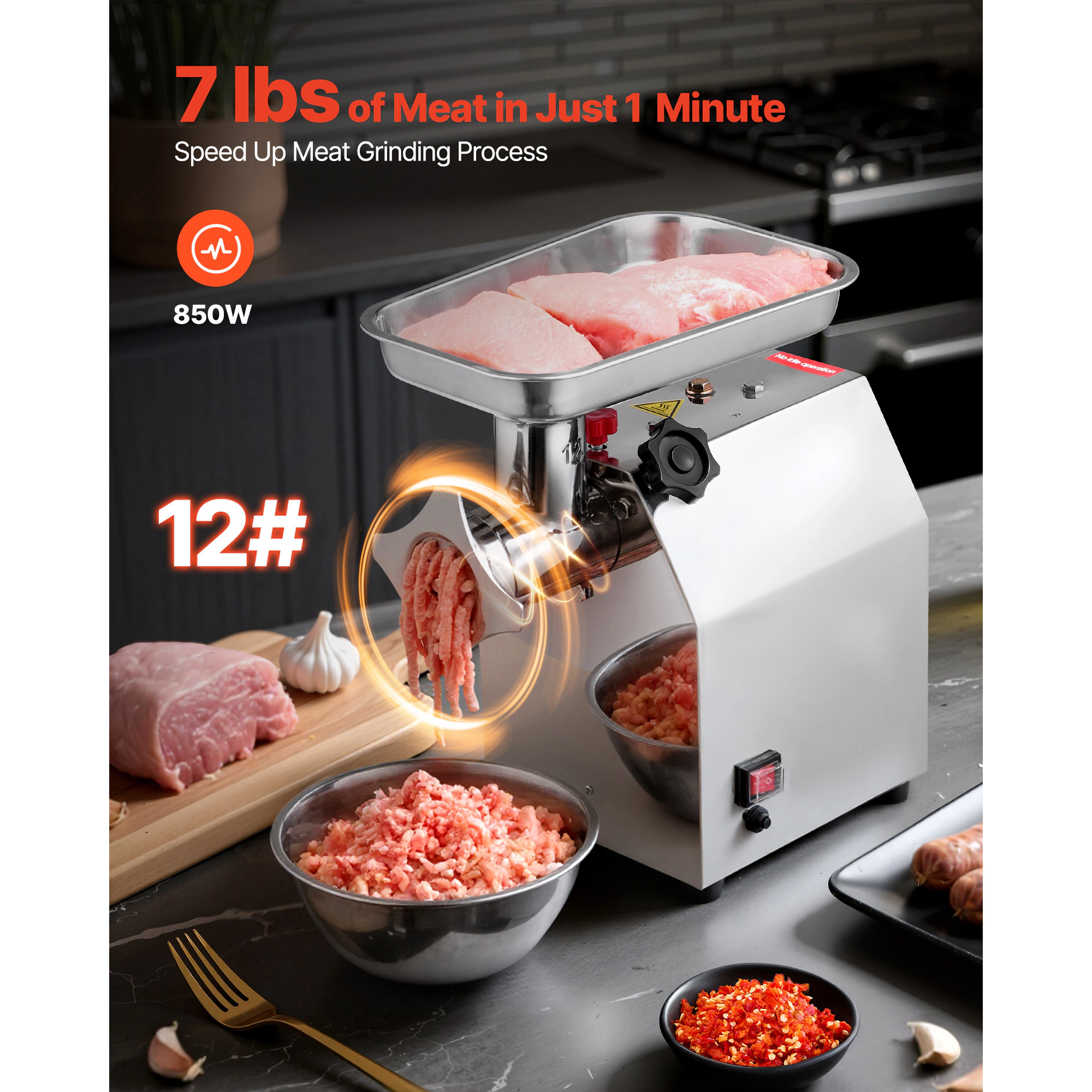HONGGE Commercial Electric Meat Grinder /min Capacity Industrial Meat Mincer with 2 Stainless Steel Blades 2 Grinding