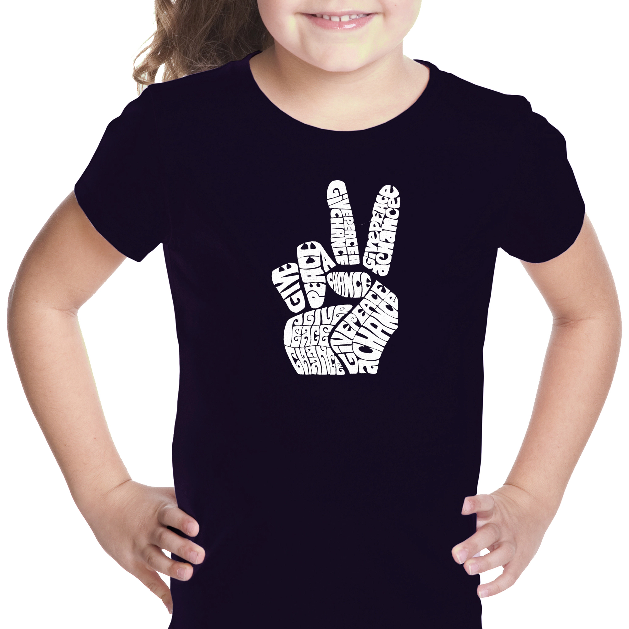 LA Pop Art Girls Word T-Shirt - PEACE FINGERS