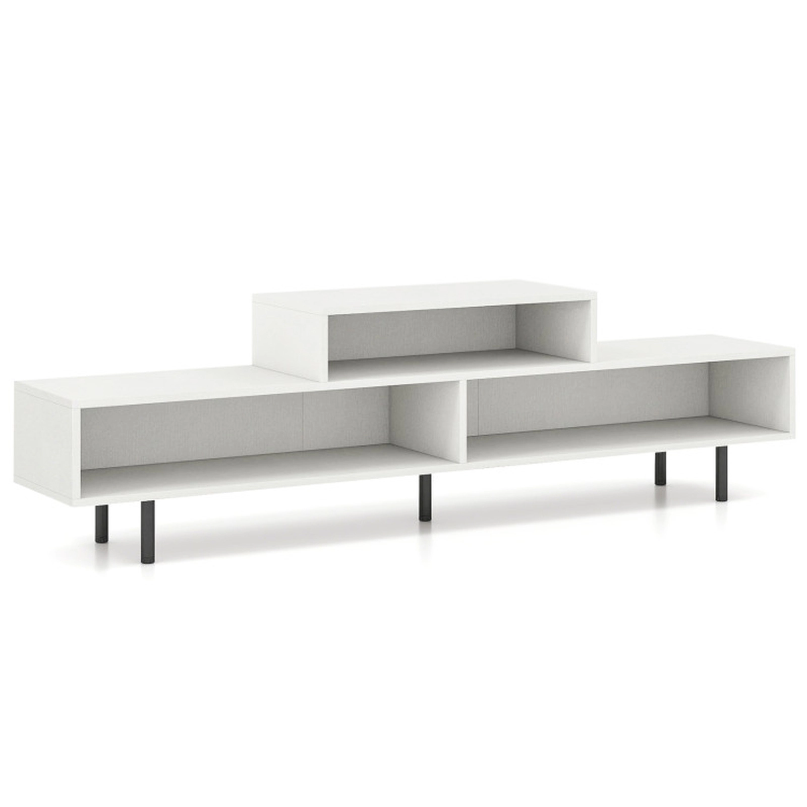 SUGIFT 3 Cubby TV Stand for TVs up to 70 in with Open Storage Compartments 155-lb Tabletop Capacity White