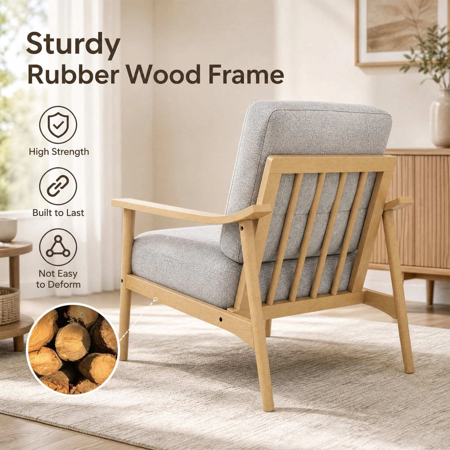 SlickBlue Gray Accent Chair with Wide Seat, Padded Cushion & Armrests