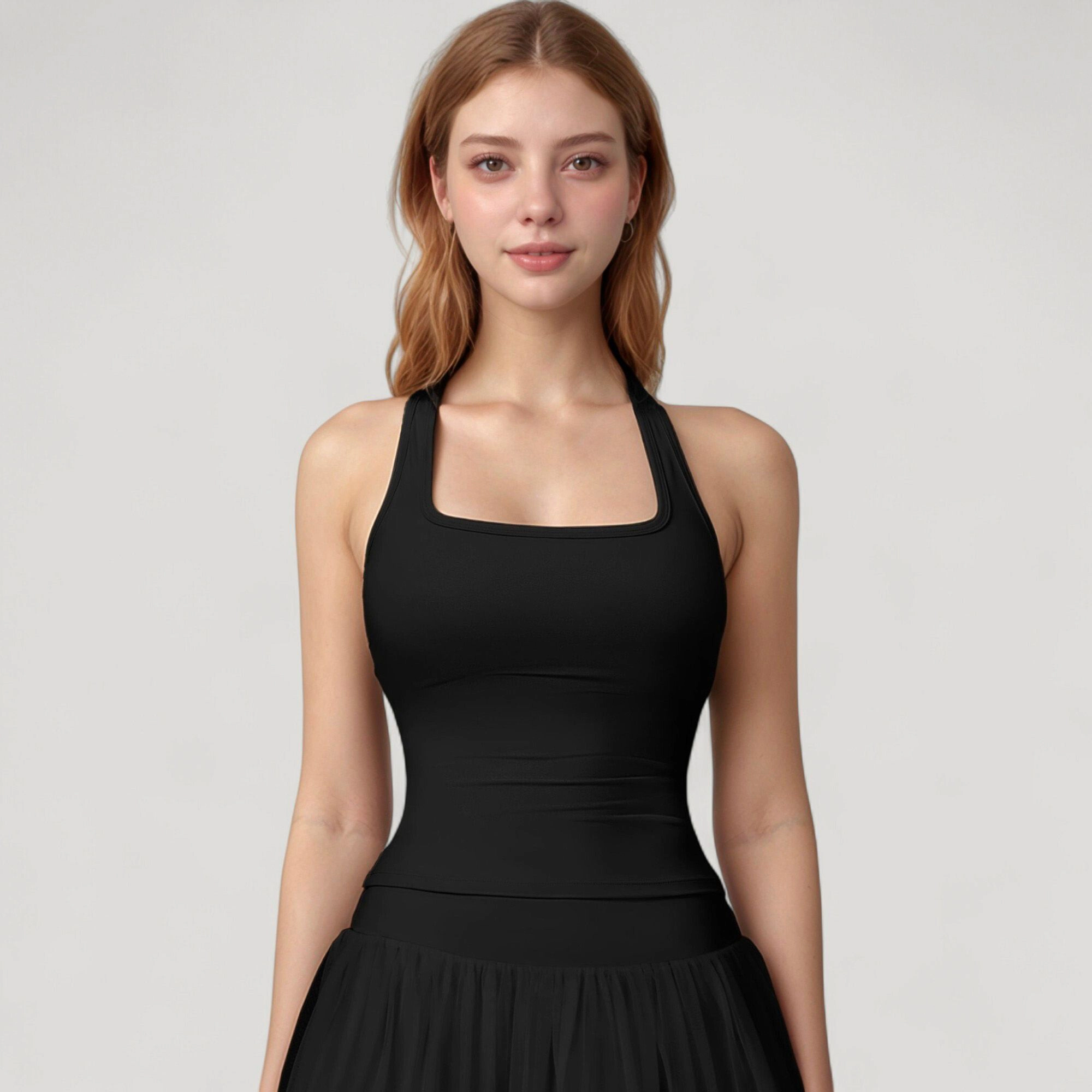 Anna-Kaci Women's Square Neck Active Tank Top with Built-In Bra and Racerback Design for Comfort Movement