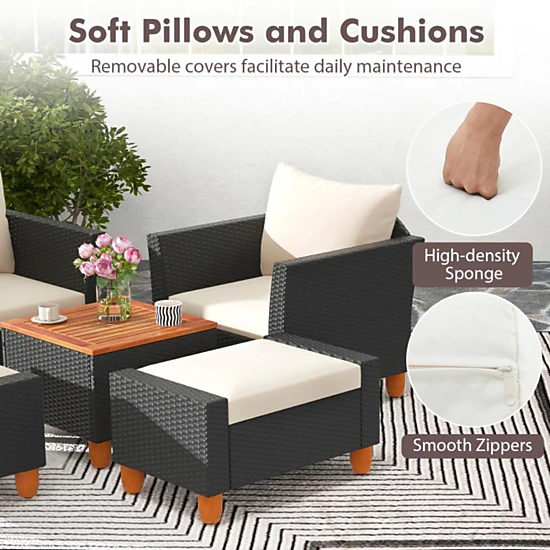 Hivvago 5 Pieces Patio Furniture Set With Loveseat And Armchairs For Porch-White
