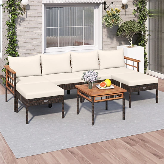 Hivvago Patio Rattan Chairs With Ottomans And Side Table For Backyard