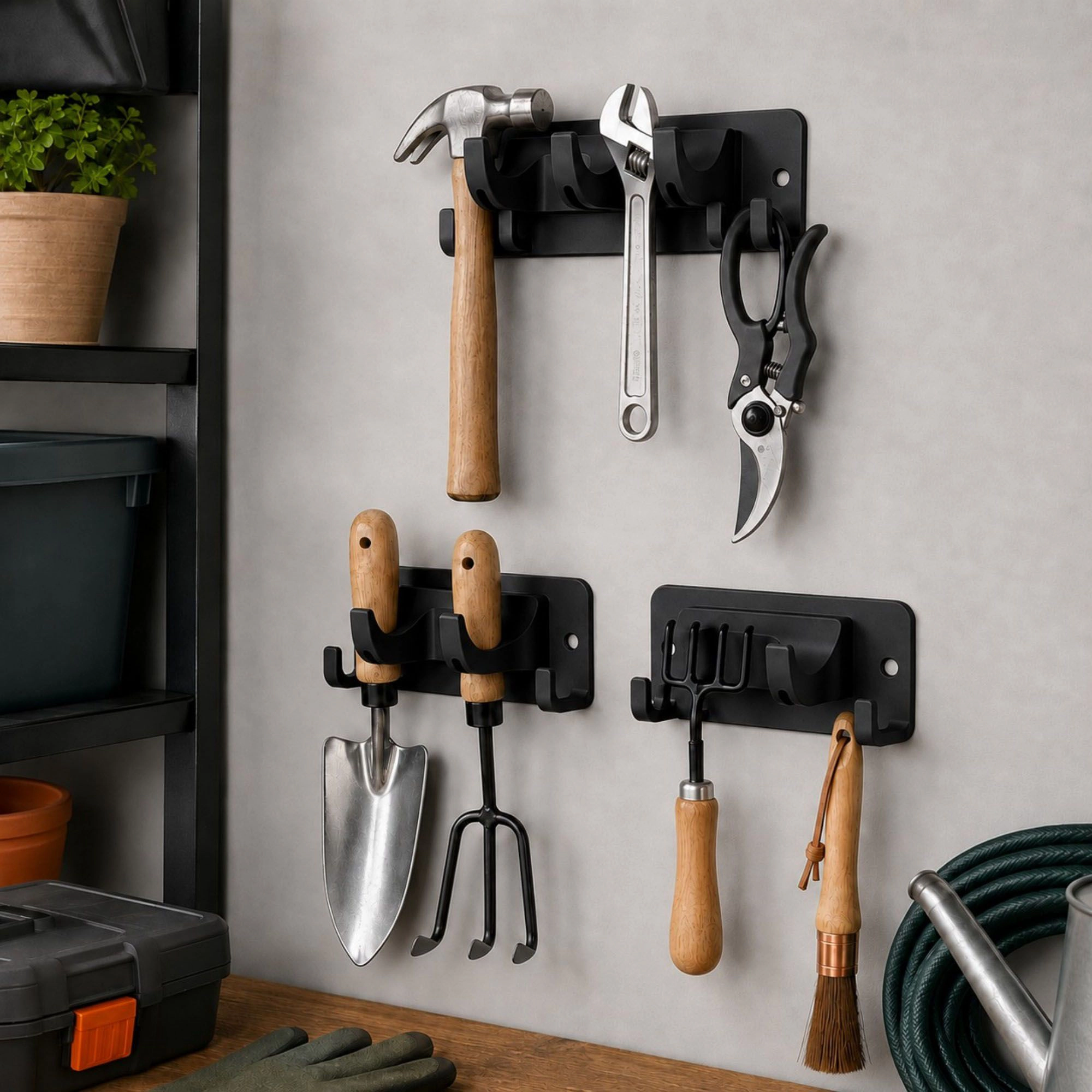 Alilang Women 3-piece Wall Mounted Garden Tool Organizer Rack with Multi Hooks