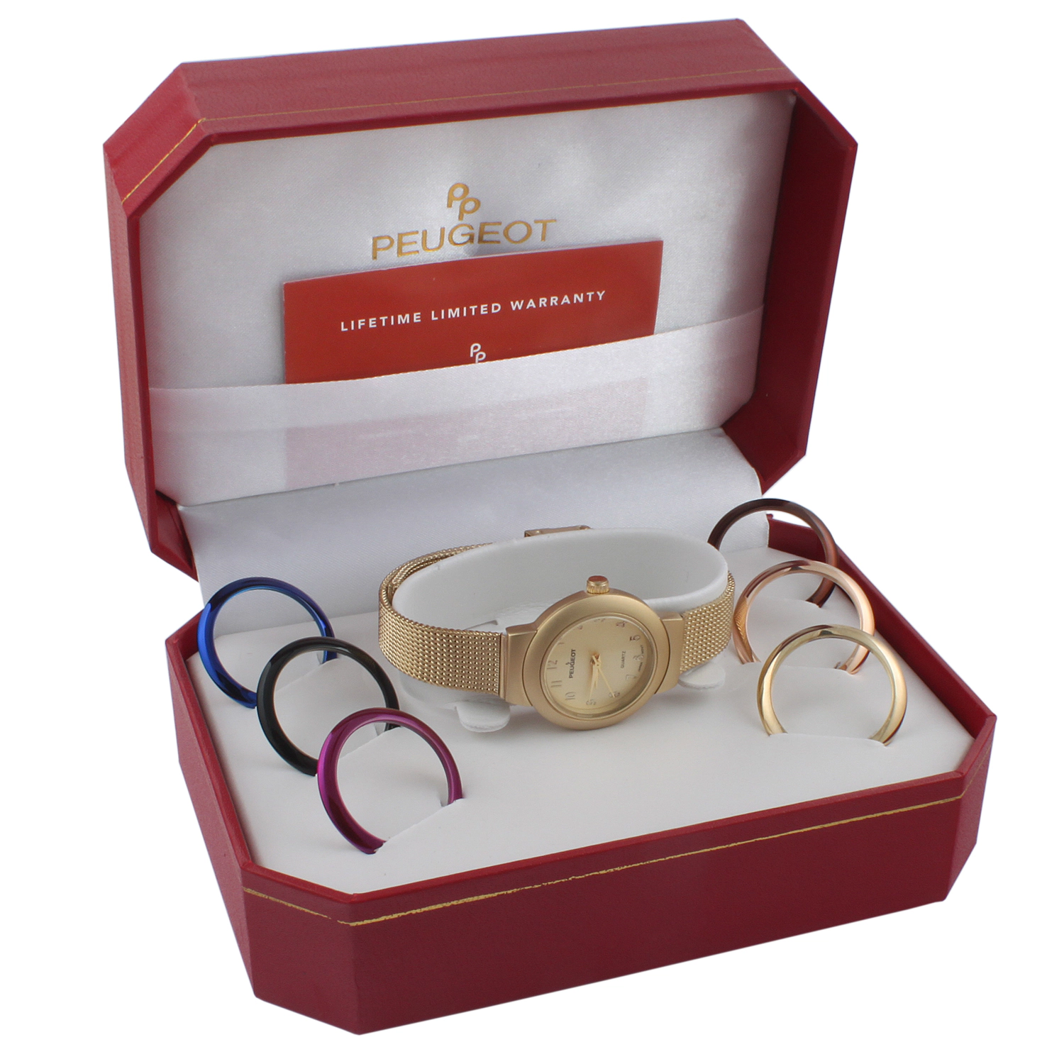 Peugeot Women's Gold Watch Gift Set with 7 Changeable Bezels