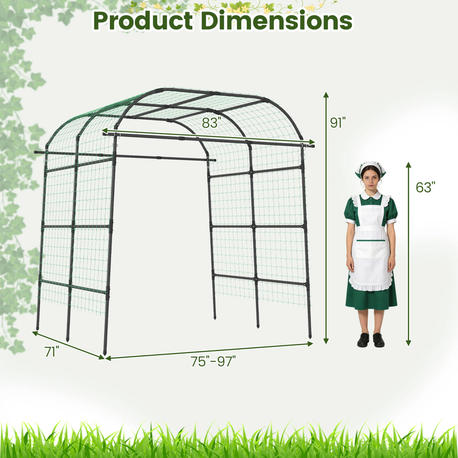 LJG 7.5 FT Tall Metal Garden Arch Trellis for Climbing Plants Outdoor