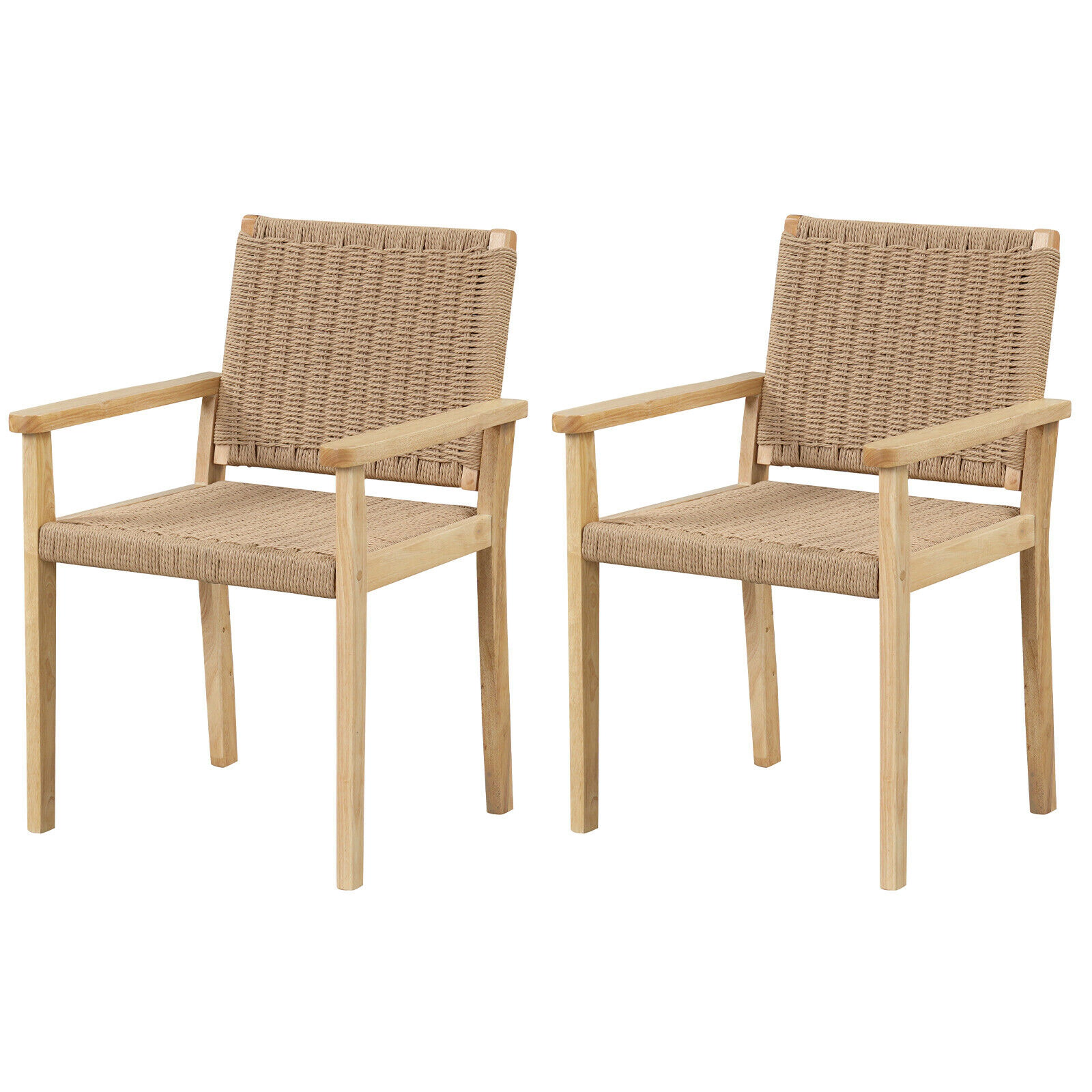 SUGIFT Indoor Outdoor Rubber Wood Dining Armchair Set of 2 400-lb Capacity 23.5-in Wide 18.5-in Seat Height Natural