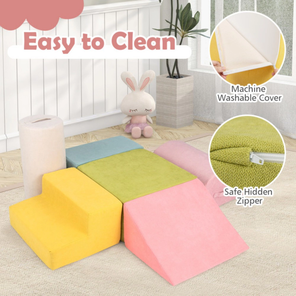 SUGIFT 6-Piece Baby Climbing Blocks with 30D High-Density Foam and Carrying Handles Ages 1-3 Macaron Multicolor