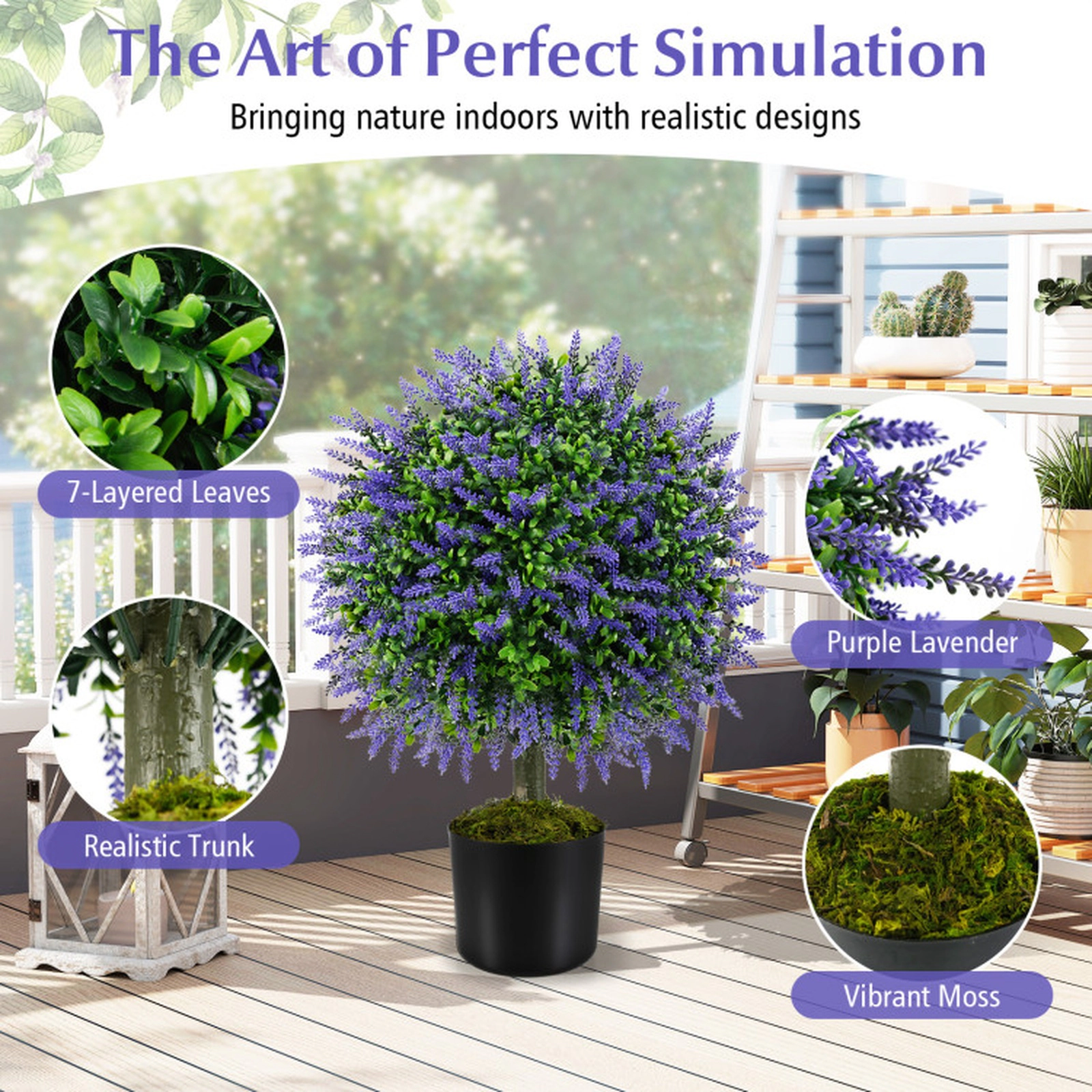 SUGIFT Set of 2 Artificial Lavender Topiary Ball Trees 23-in Tall with 6 x 5.5-in Cement-Filled Pot Green & Purple