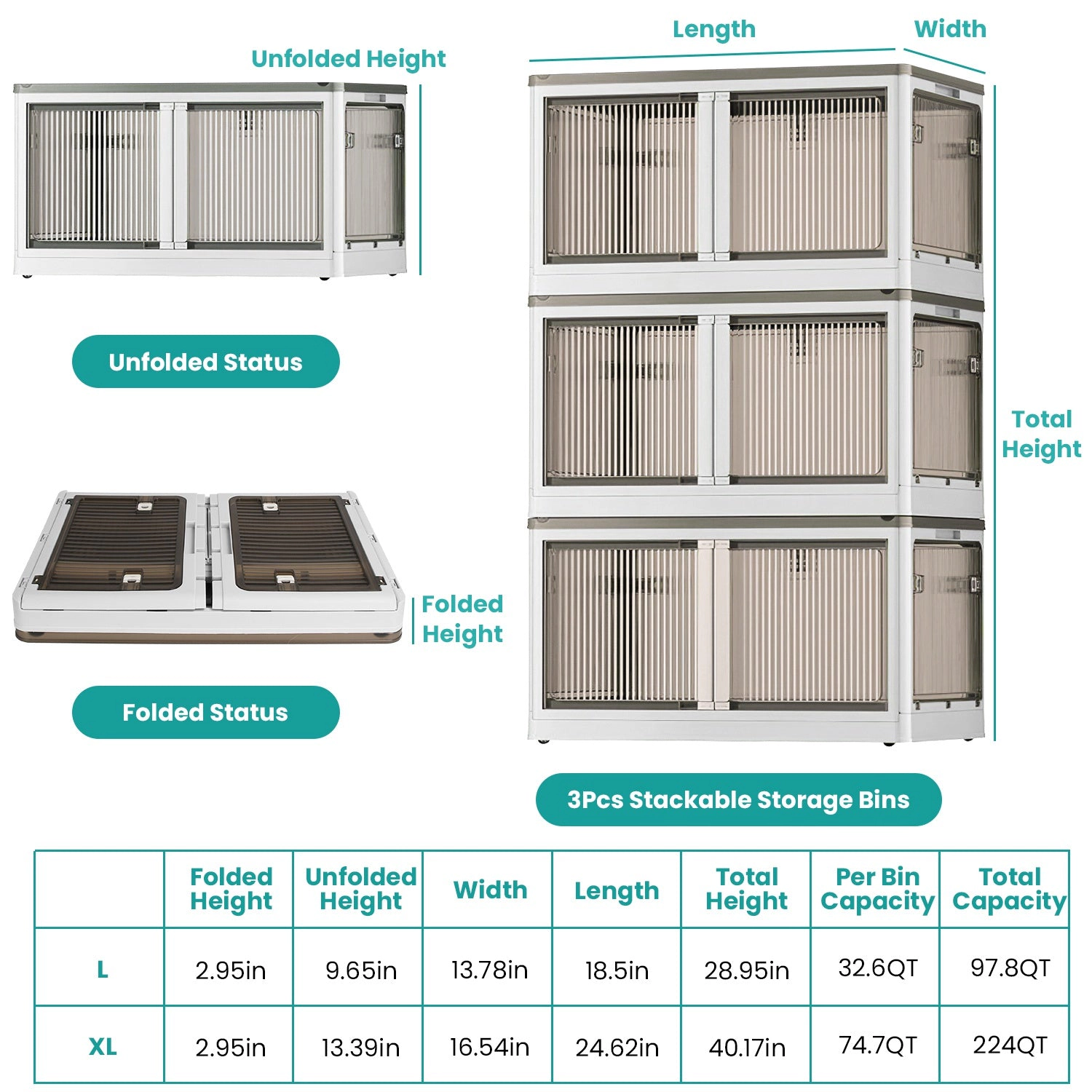 GBruno 3-Piece Foldable Storage Bins With Lids