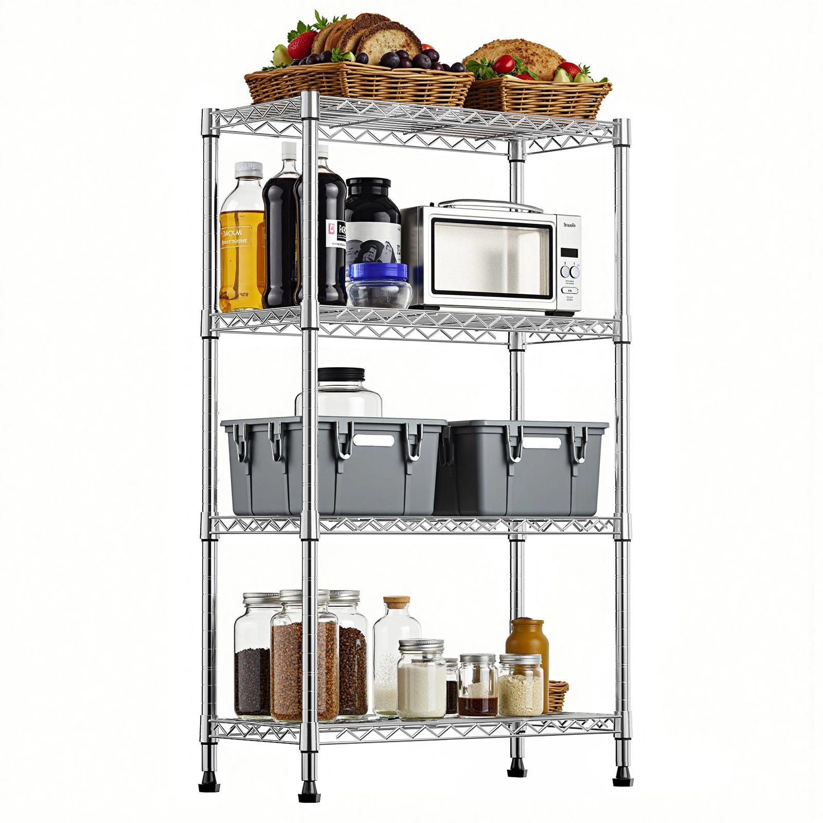 Flynama 4 Tier Heavy Duty Steel Wire Shelving 1000 lbs Utility Organizer Rack for Home Kitchen and Office in Chrome