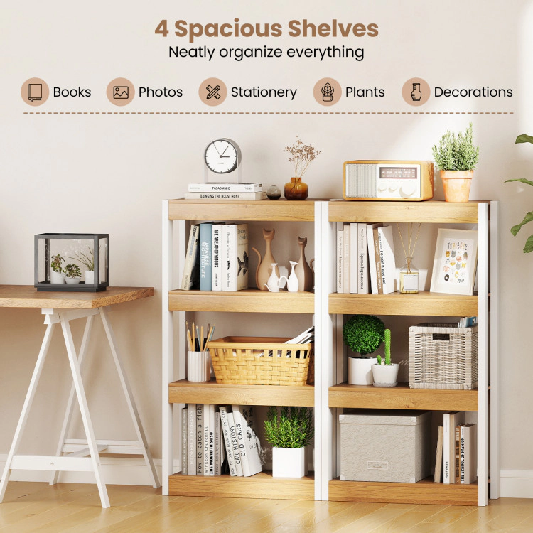 Hivvago 4 Tier Bookshelf Wooden Bookcase with Dual Anti-Tipping Kits