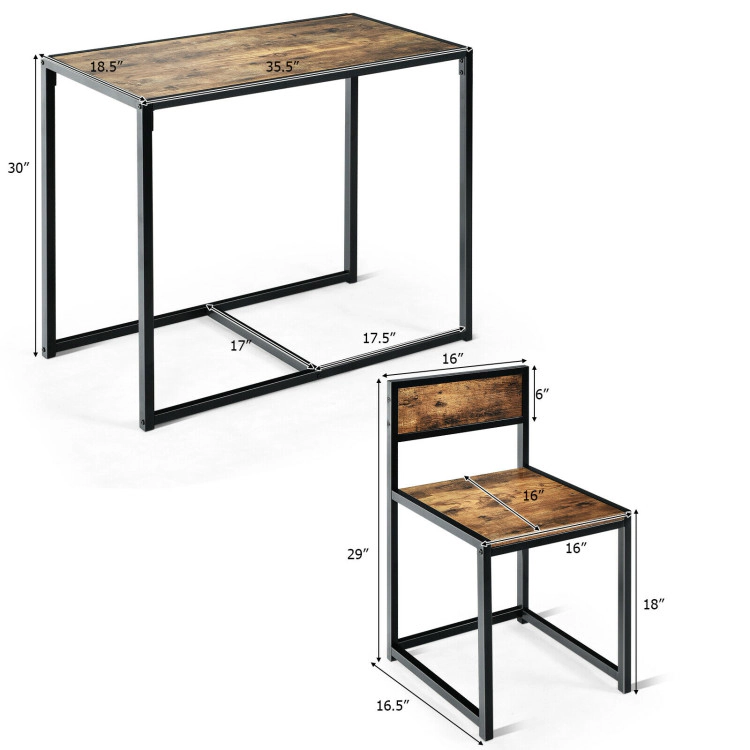 Hivvago 3 Pcs Dining Set Compact Table And 2 Chair With Metal Frame For Small Space