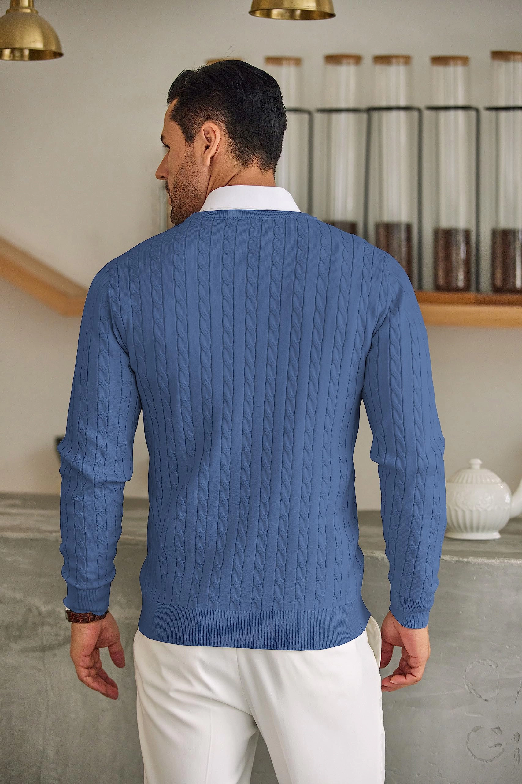 COOFANDY Mens Classic Long Sleeve Sweater Fall Crew Neck Cable Knit Casual Pullover