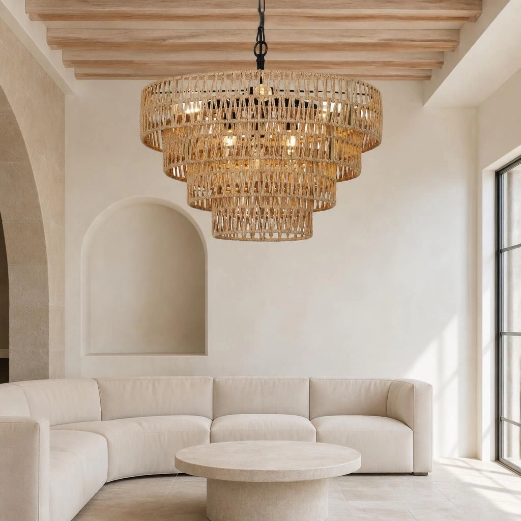 ELEMENT ACE Woven Rattan Metal Flush Mount Ceiling Light