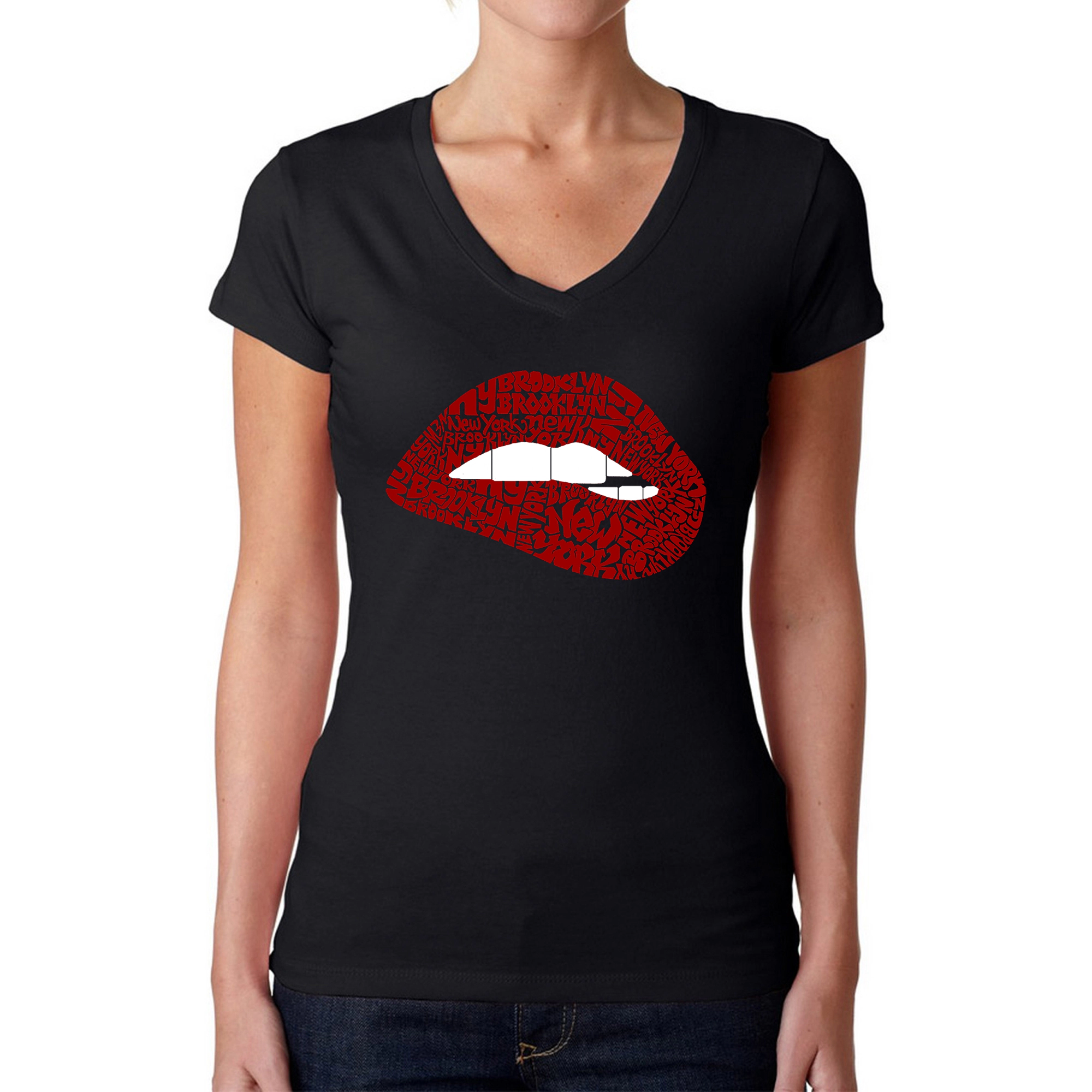 LA Pop Art Womens Word V-Neck T-Shirt