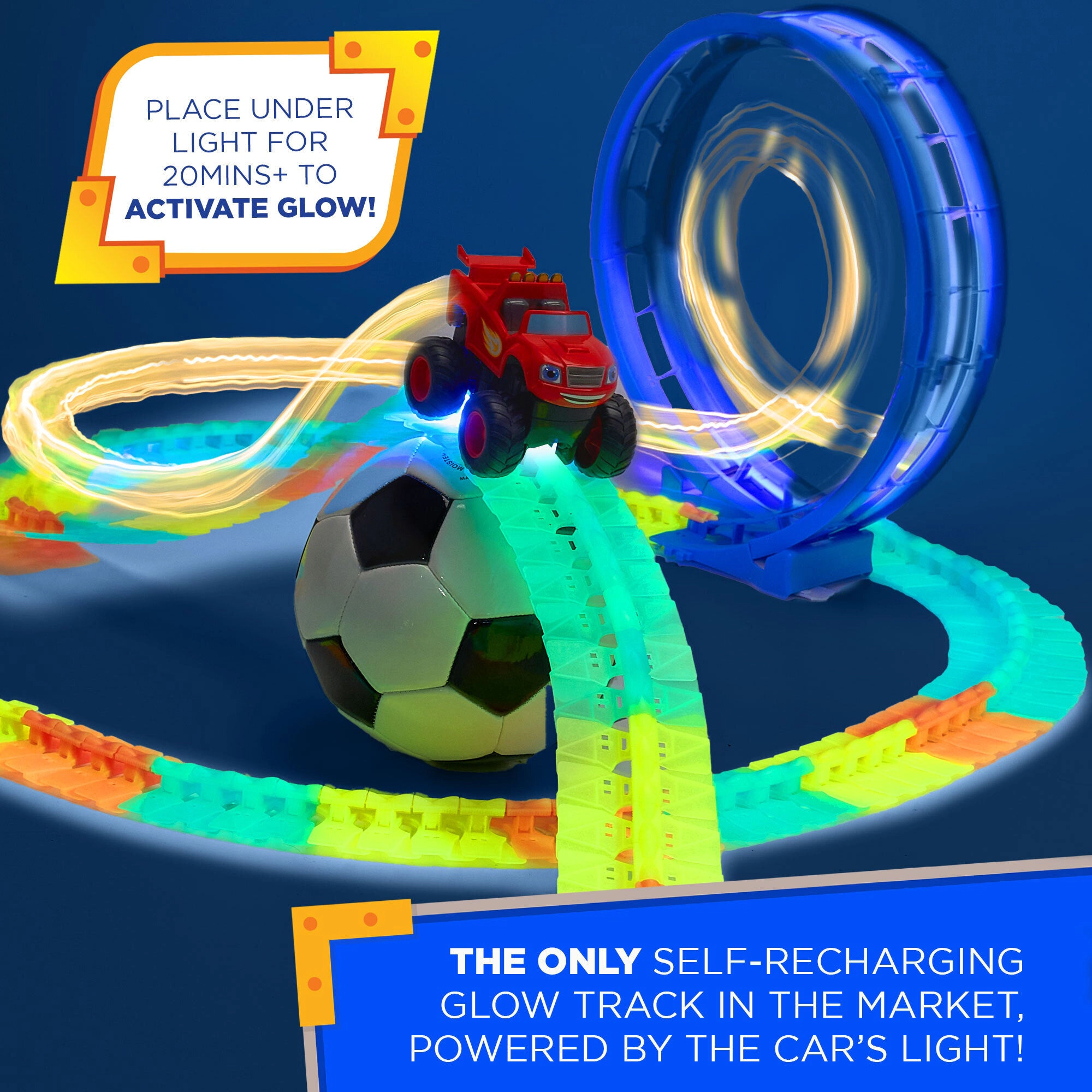 Nickelodeon Blaze Kids TurboTwist Glow Race Track Set - 117 Pieces with Rechargeable Blaze Car
