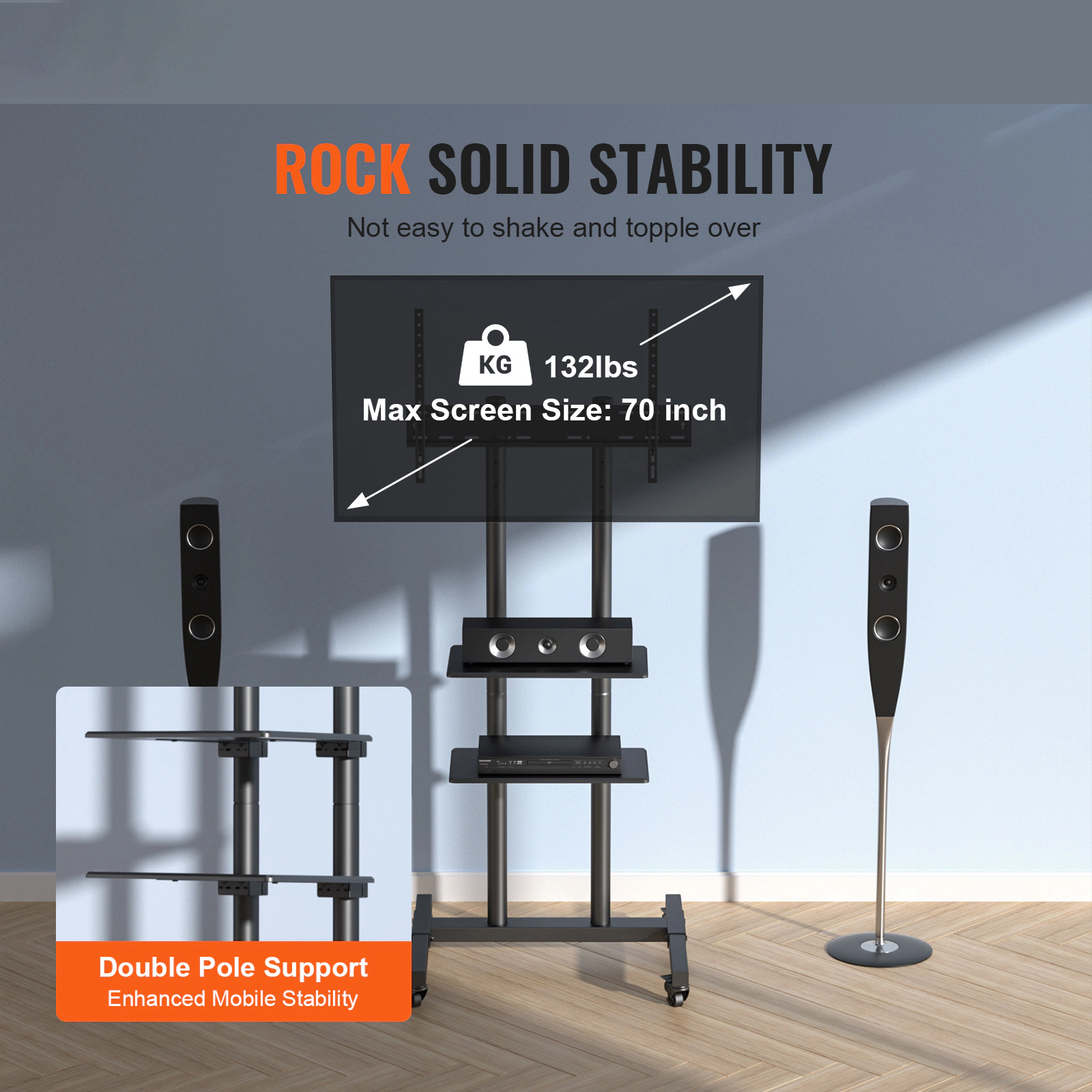 HONGGE Portable TV Stand with Height Adjustable Mount for Bedroom Living Room