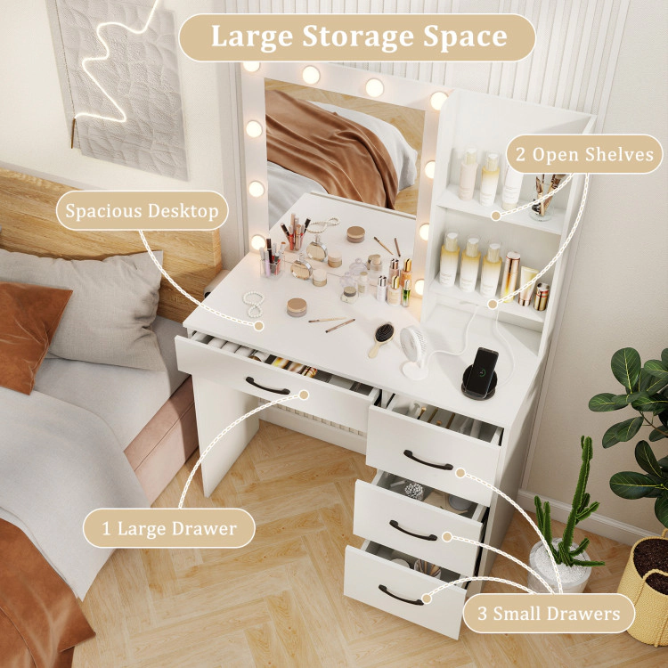 Hivvago Vanity Desk With 3-Color Lights And Power Outlets