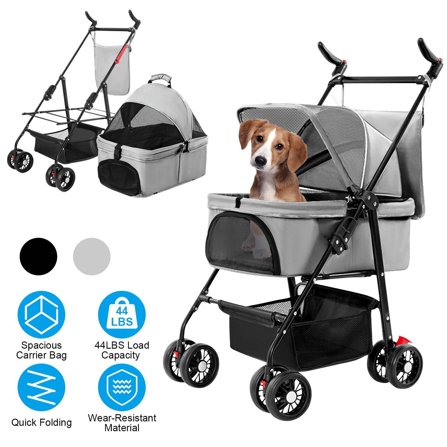 GBruno Foldable 4-Wheel Pet Stroller With Storage