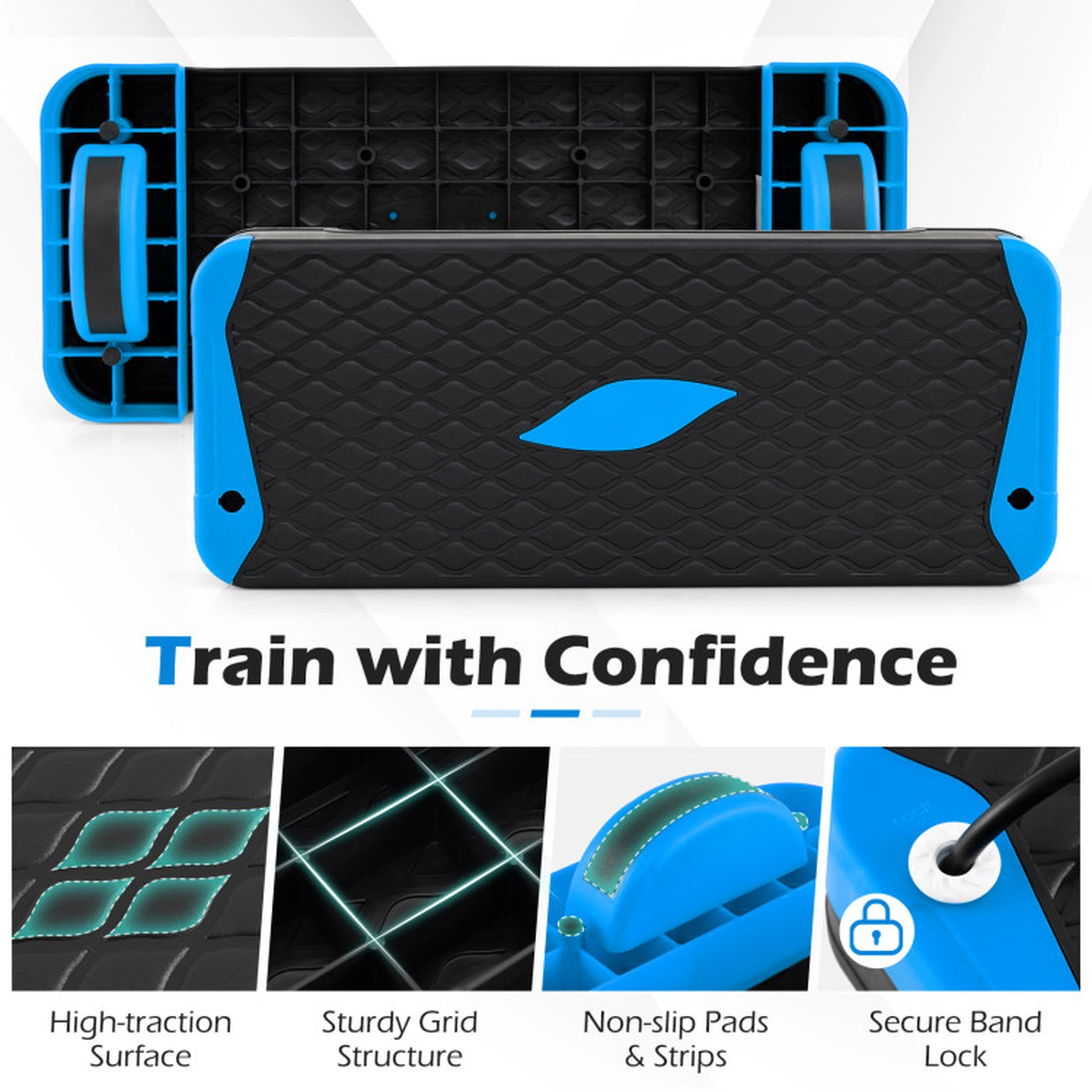 SUGIFT 3-in-1 Aerobic Step Ab Trainer Platform Set 660-lb Static Capacity Blue + Black/Gray + Black/Red + Black