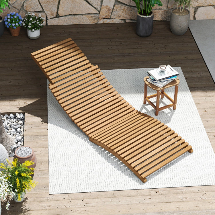 Hivvago Teak Wood Patio Folding Chaise Lounge Chair With Slatted Seat
