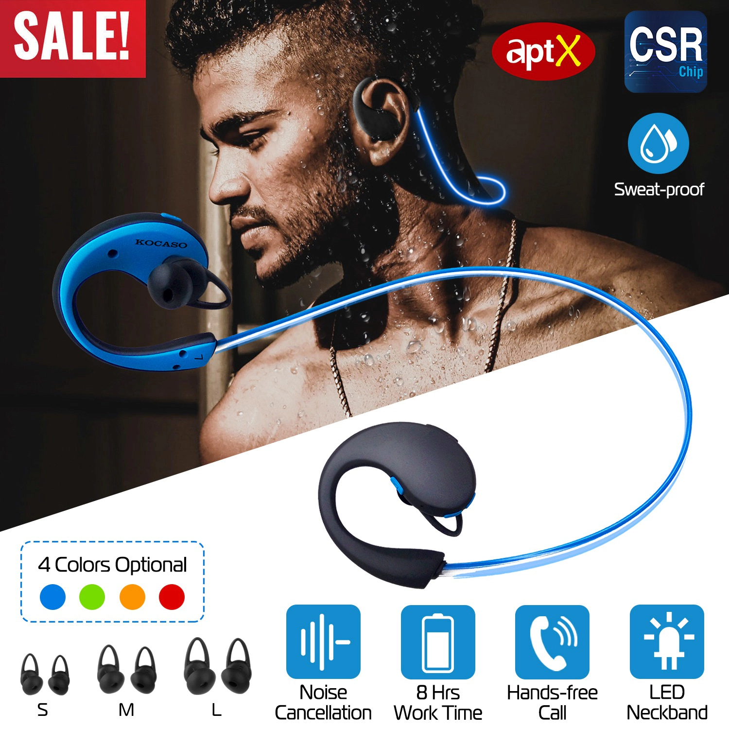 GBruno LED Neckband Wireless Sports Headphones