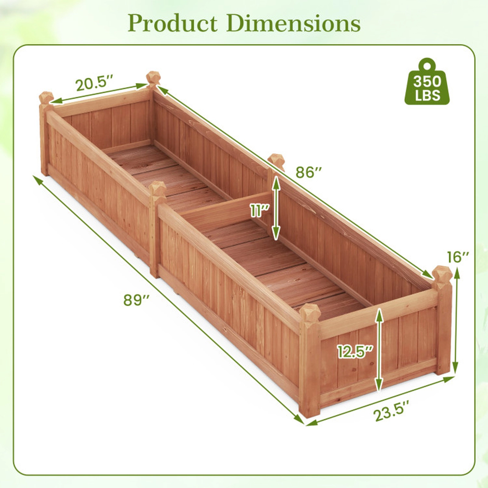 SUGIFT 91-in 110-lb Capacity Rustic Brown Fir Wood Divisible Raised Garden Bed with Non-woven Liner and Legs
