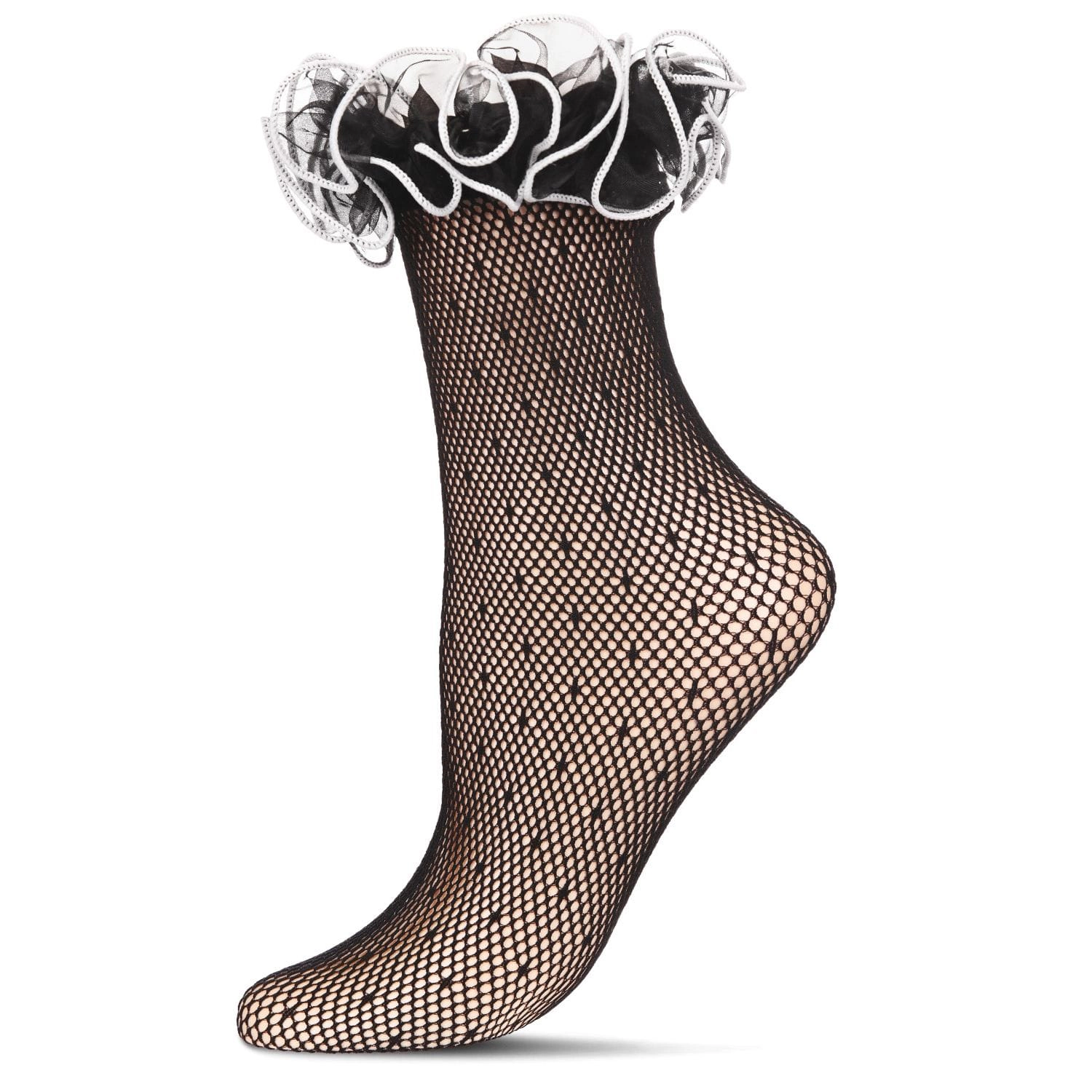 MeMoi Women's Swiss Dot Ruffle Lace Cuff Sheer Crew Socks