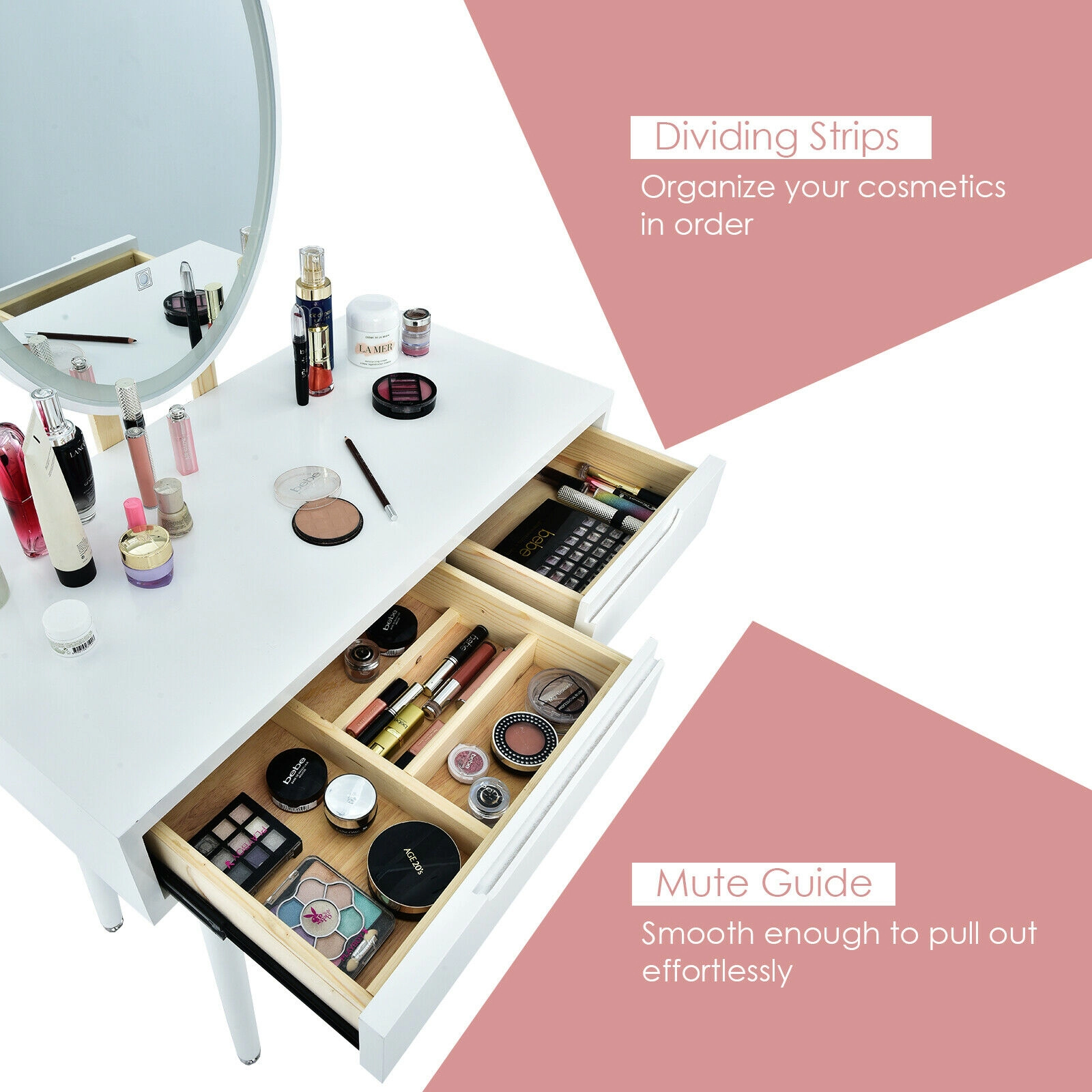 SUGIFT Touch Screen Vanity Table and Stool Set with Lighted Mirror in White