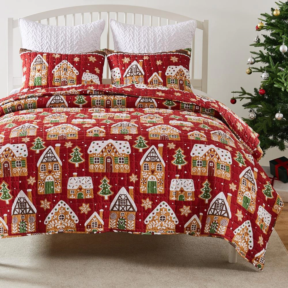 Greenland Home Fashions Gingerbread Lane Luxurious Modern Design 3 Piece s Quilt Set