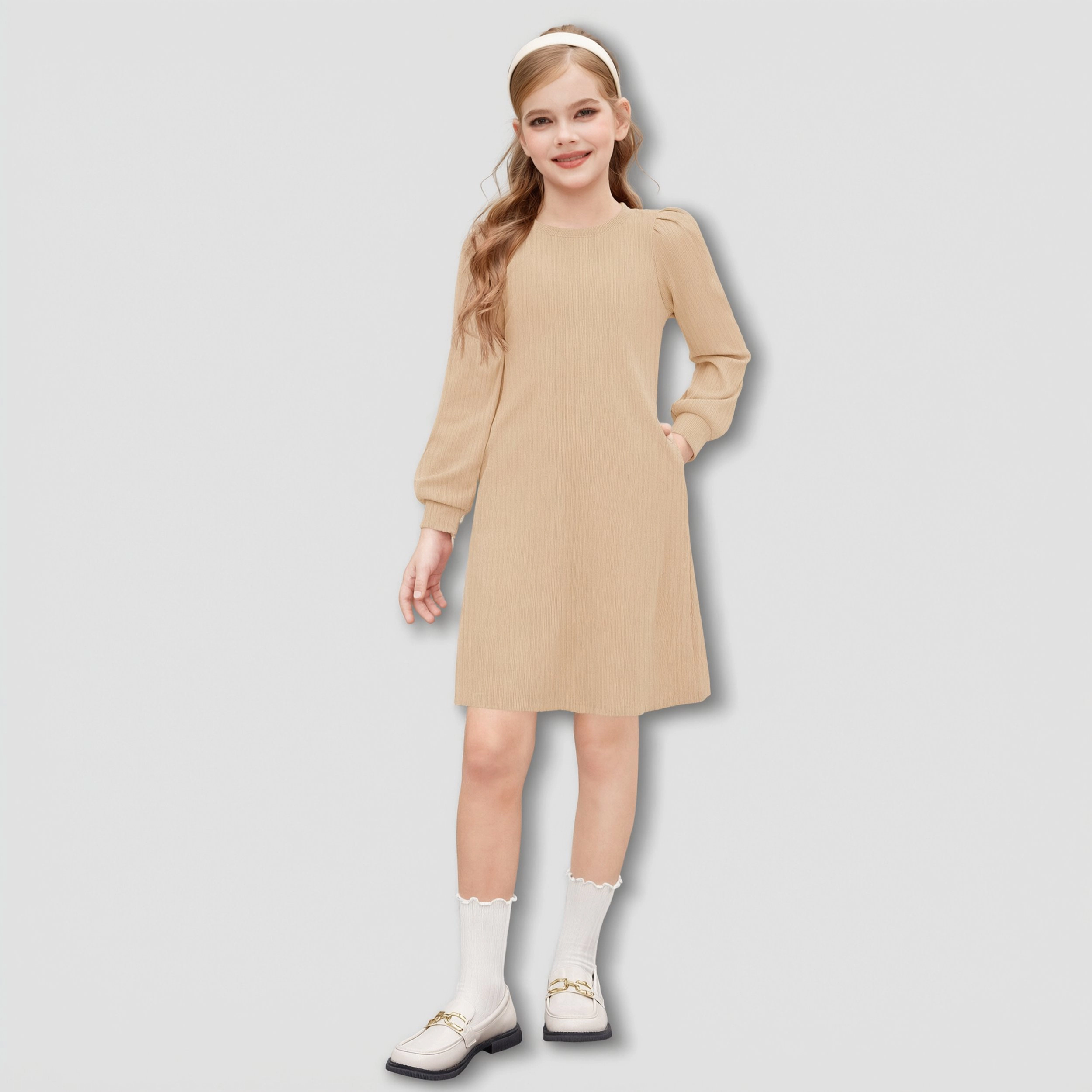Arshiner Tween Winter Fall Dress Knit Puff Long Sleeve Sweater Casual Teen Clothes