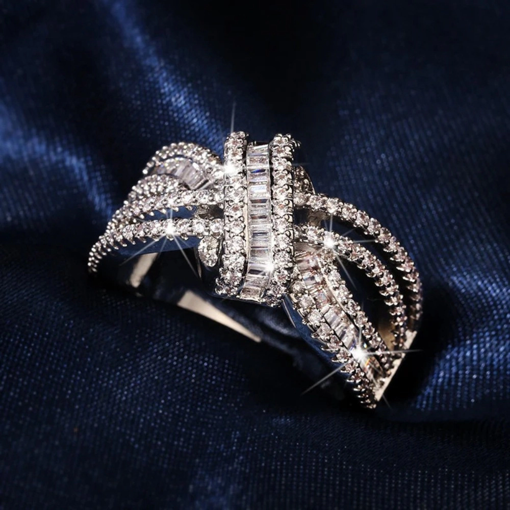 Wardrobe Whimsy Intertwined Baguette & Round Cubic Zirconia Wide Statement Ring