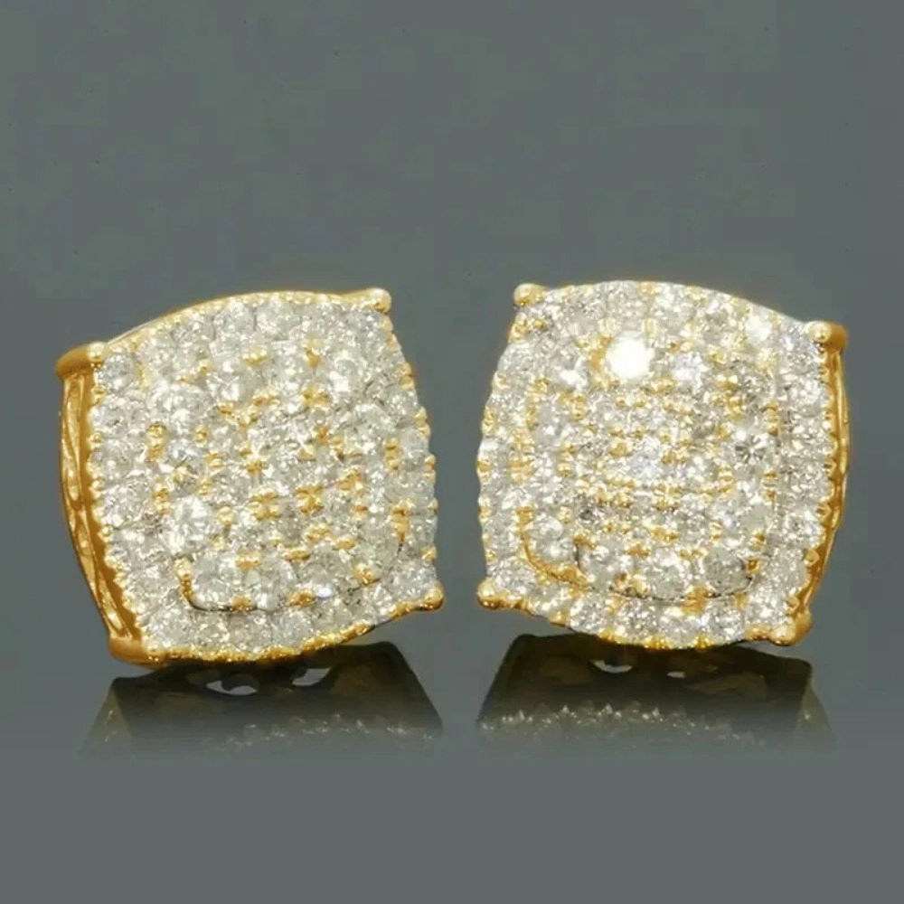 Wardrobe Whimsy Square Pave Set Cubic Zirconia Hip Hop Stud Earrings