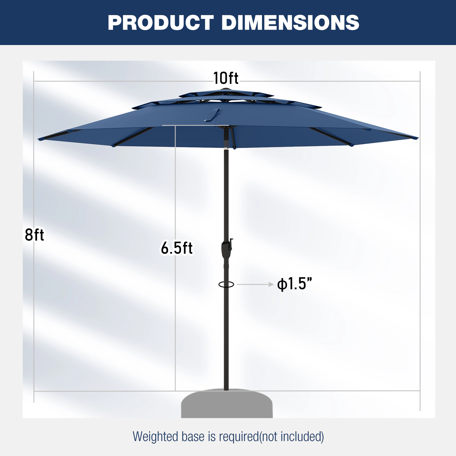 SUGIFT 10-ft Navy 3-Tier Vented Market Patio Umbrella with One-Button Tilt and 6.5-ft Rim Clearance