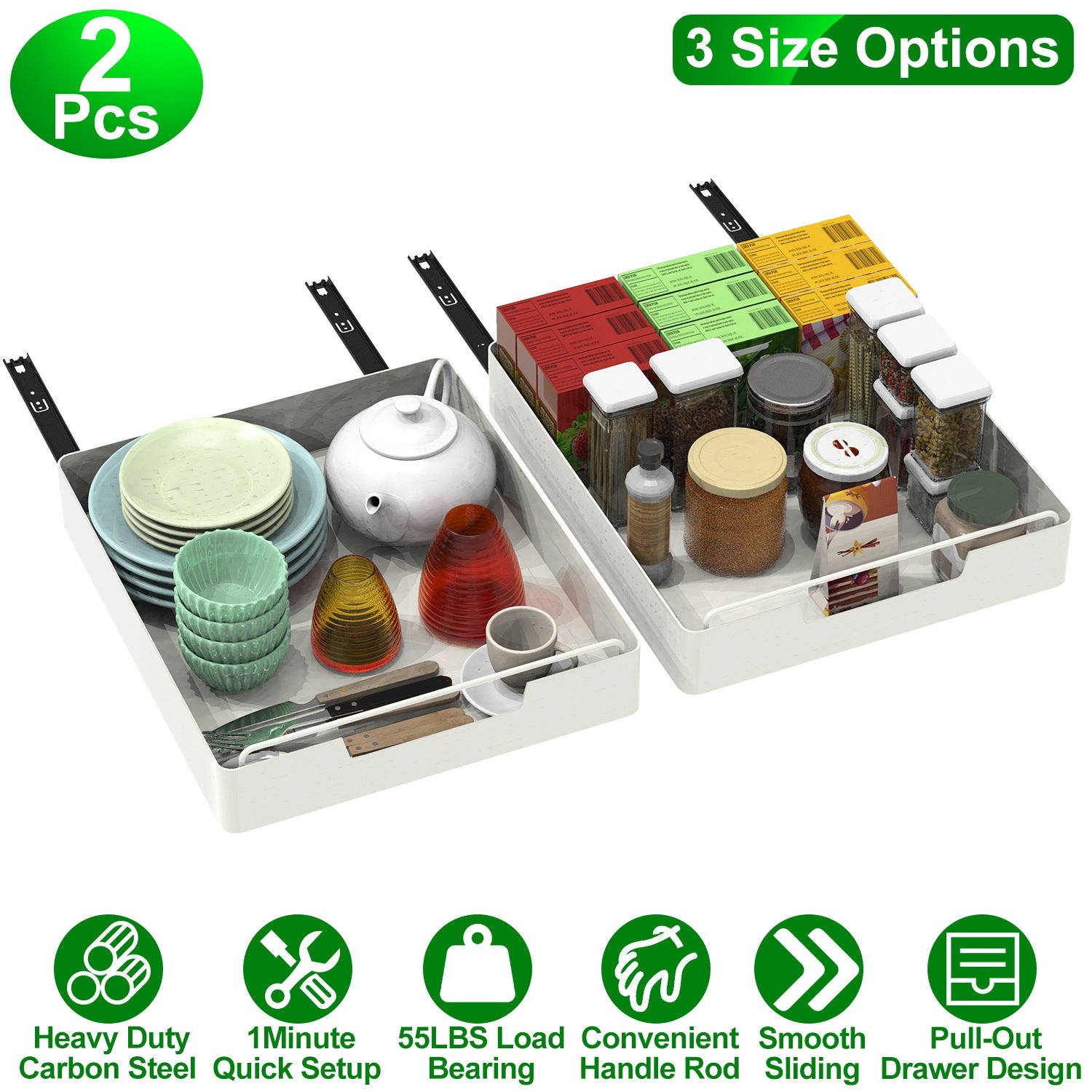 GBruno 2-Pc Carbon Steel Pull-Out Cabinet Organizer