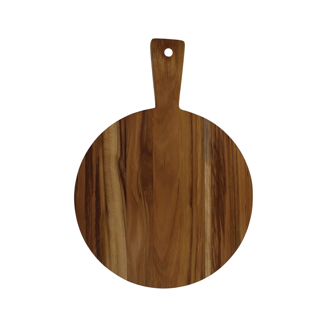 EcoDecors 14" Round Teak Cutting Board with Handle and Juice Groove