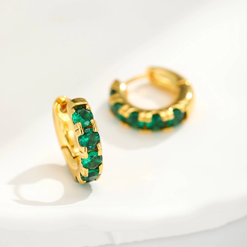 Emerald Green Round Cubic Zirconia Huggie Hoop Earring