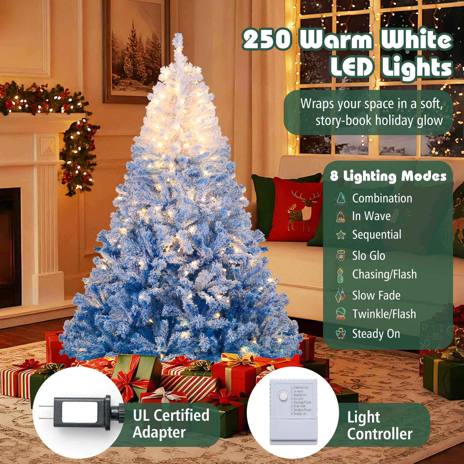 Costway 5/6/7/8 FT Artificial Christmas Tree with 180/250/350/470 Warm White LED Lights