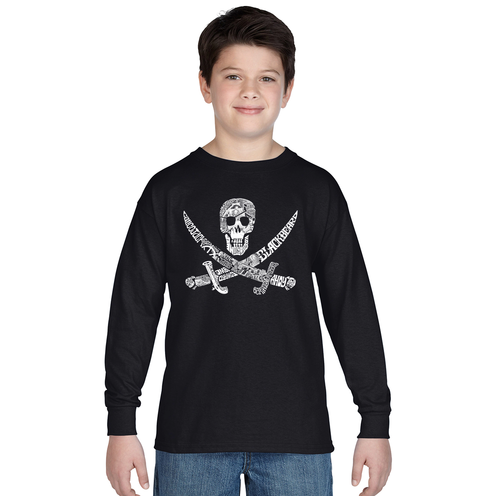 LA Pop Art Boys Long Sleeve T-Shirt -  PIRATE CAPTAINS, SHIPS AND IMAGERY