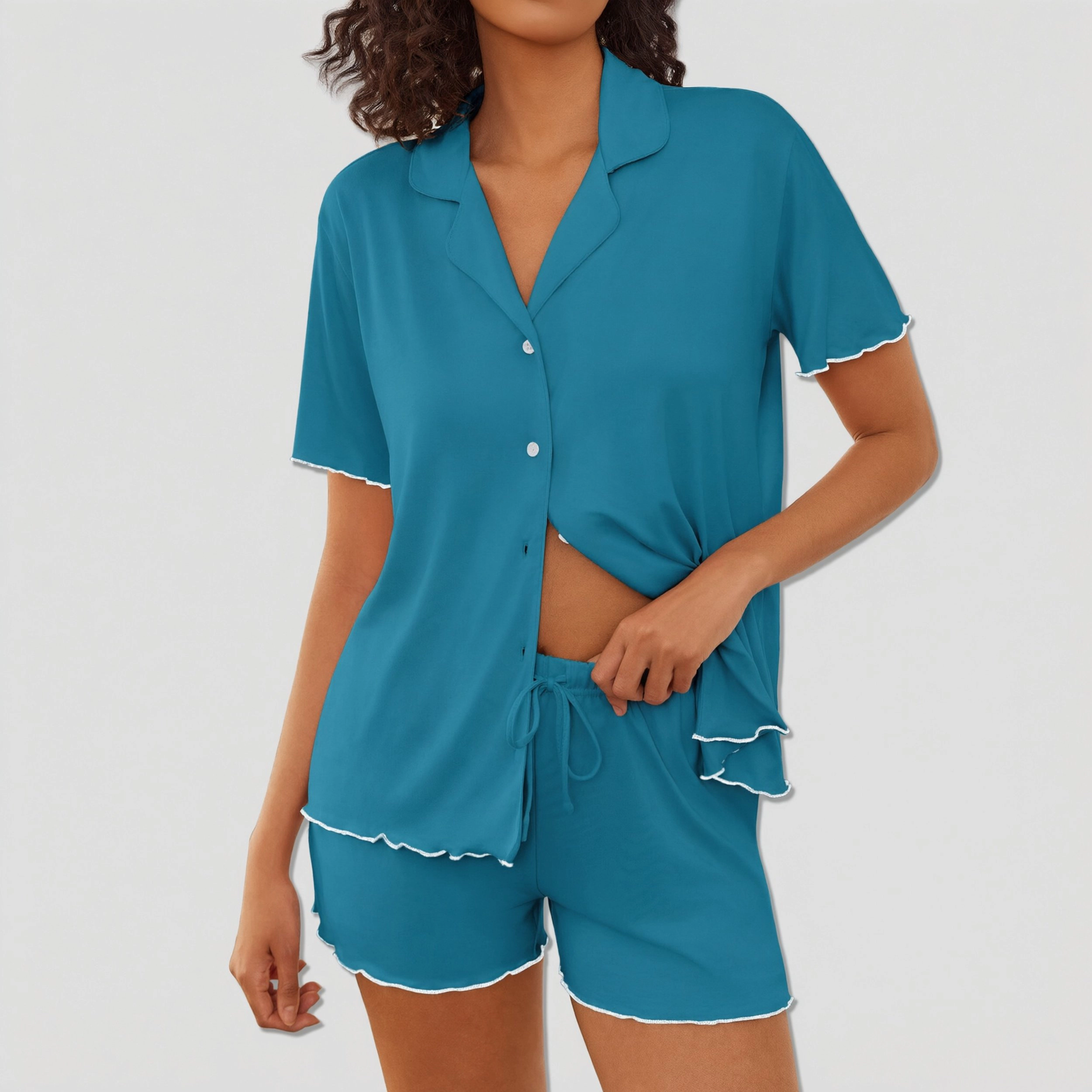 Ekouaer Womens Pajama Sets Button Up Pjs Shorts Soft Sleepwear 2 Piece Lounge for Bridal