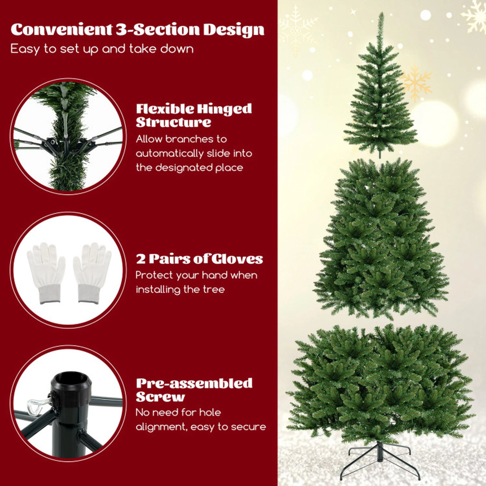 SUGIFT 8-ft Corner Pre-Lit Artificial Christmas Tree with 1137 Branch Tips and 360 Warm White LED Lights