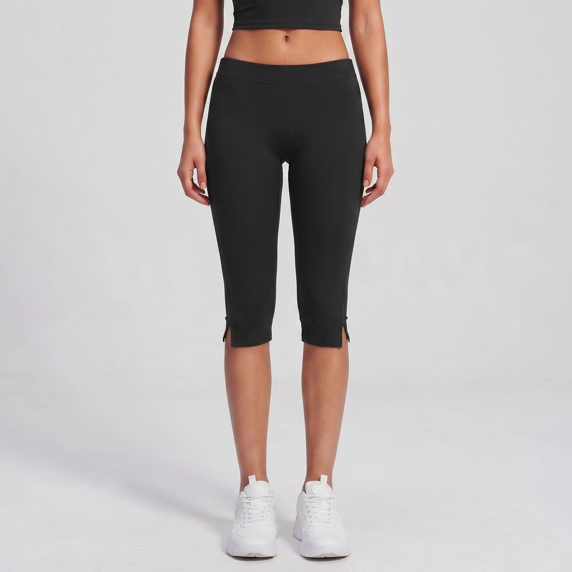Anna-Kaci Women's High-Waist Capri Leggings Side Slit Cropped Workout Yoga Pants