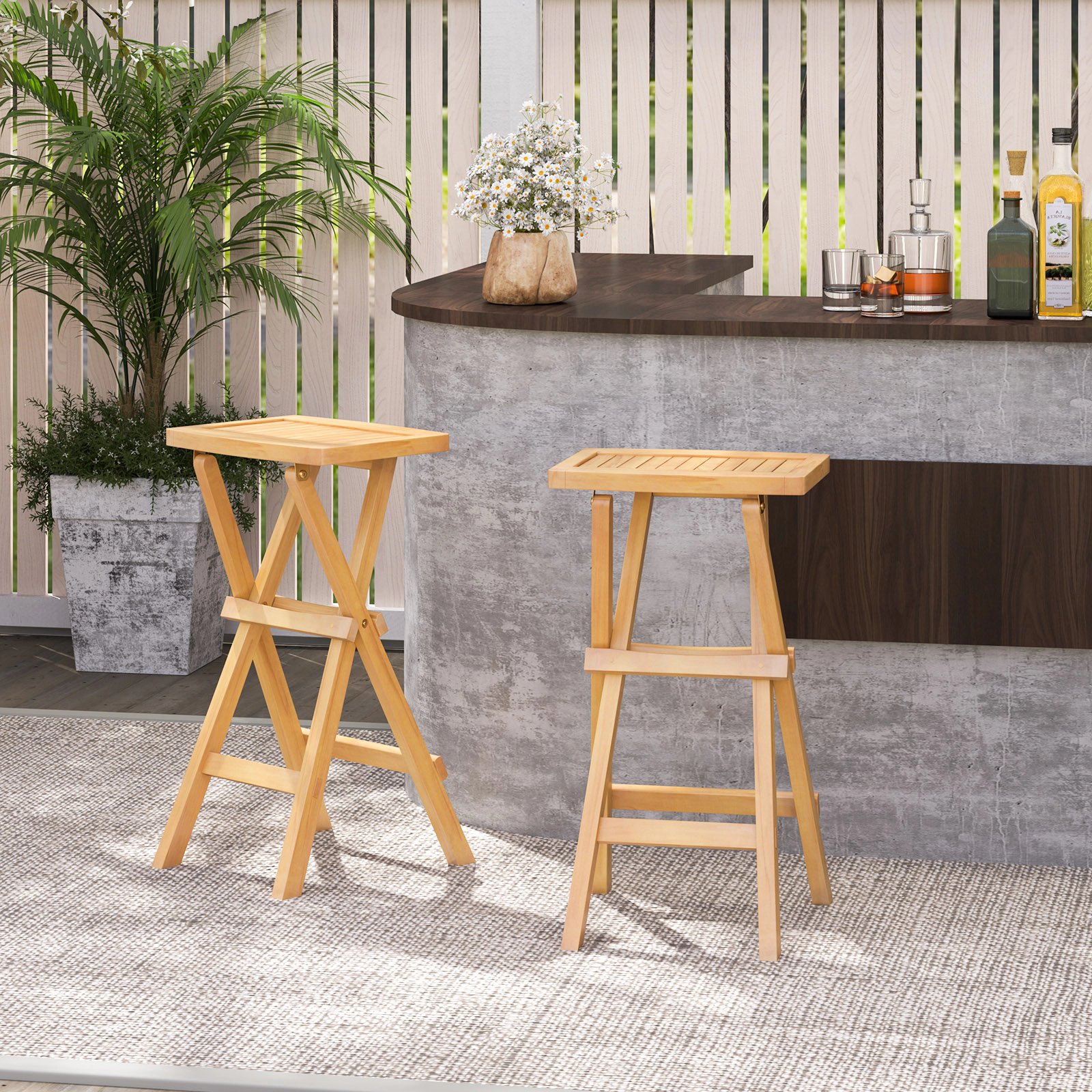LJG Set of 2 No Assembly Outdoor Bar Stools with Countered Seat