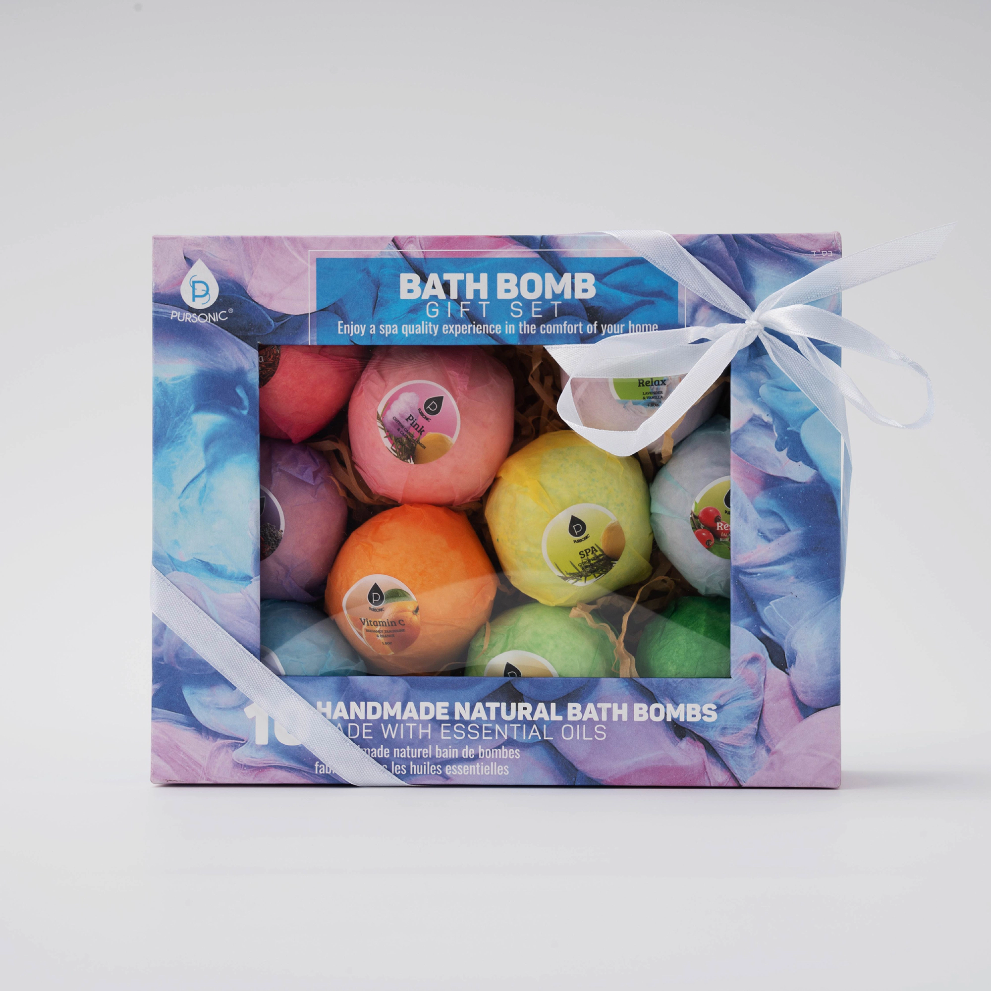 Pursonic Unisex Natural Organic Aromatherapy 10-Piece Handmade Bath Bomb Gift Set
