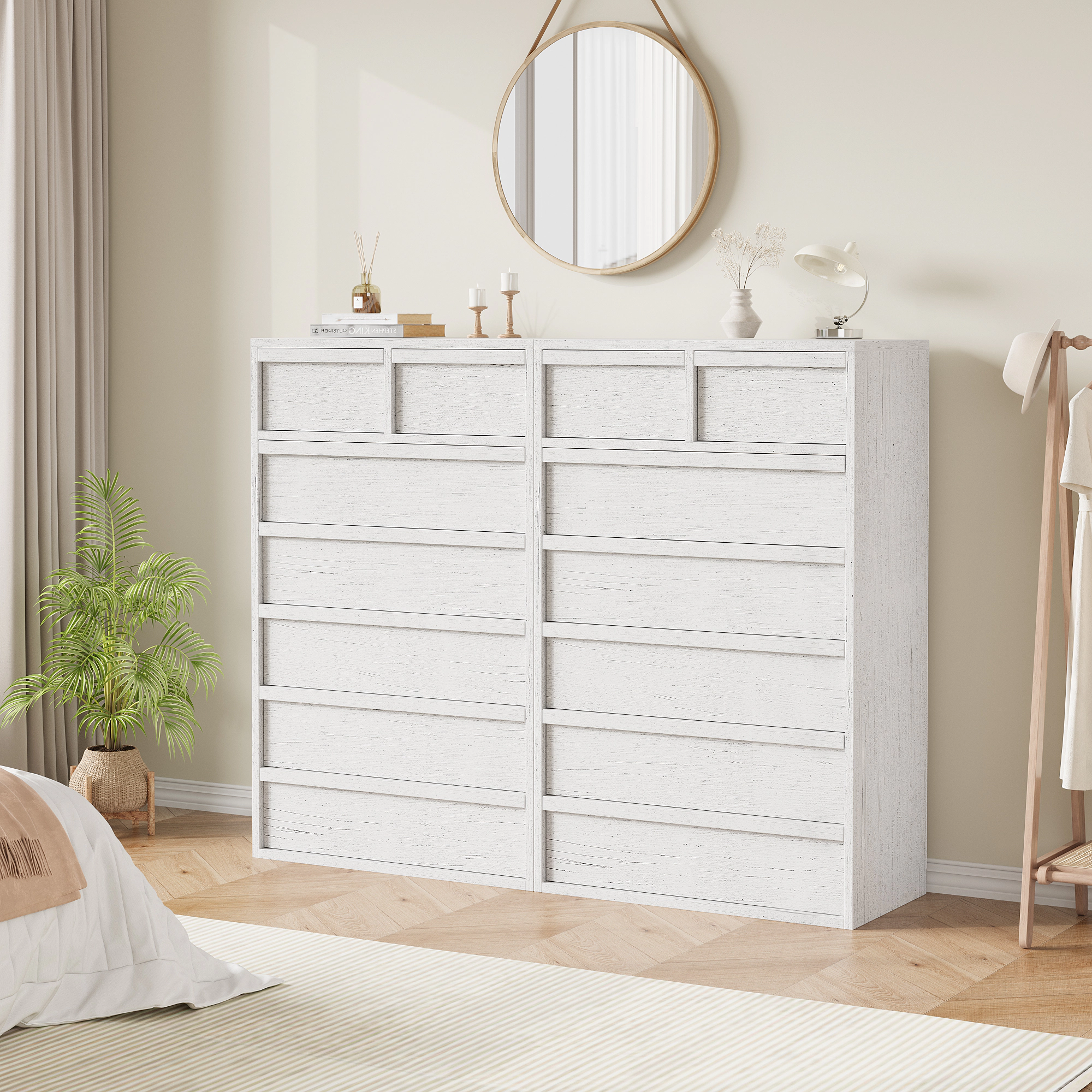 BebreezChic 7-Drawer Wide Dresser 54"L×15.9"W×30.6"H Wood Color Engineered Chest of Drawers