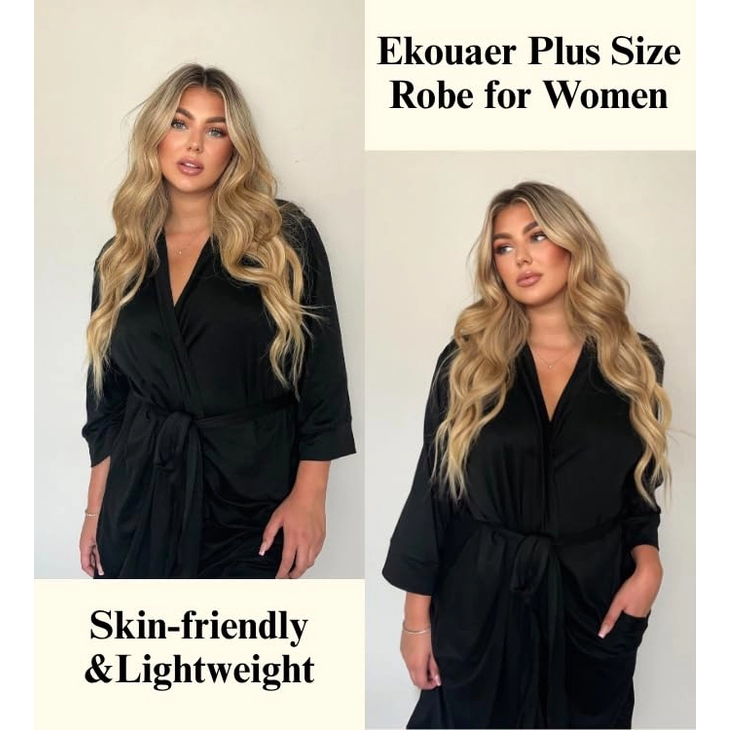Ekouaer Women's V Neck Long Sleeve Tie Waist Kimono Robe
