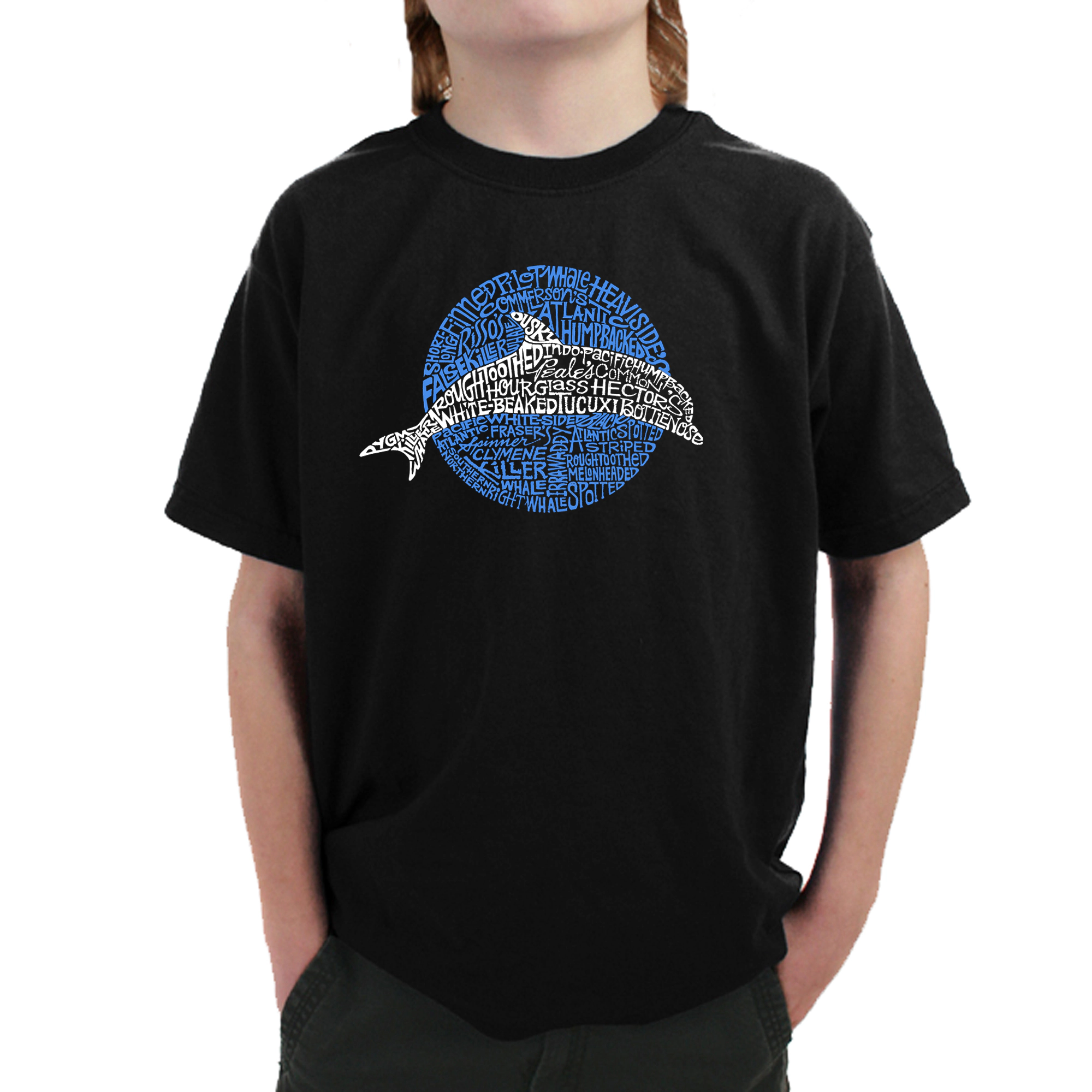 LA Pop Art Boy's Word T-Shirt - Species of Dolphin