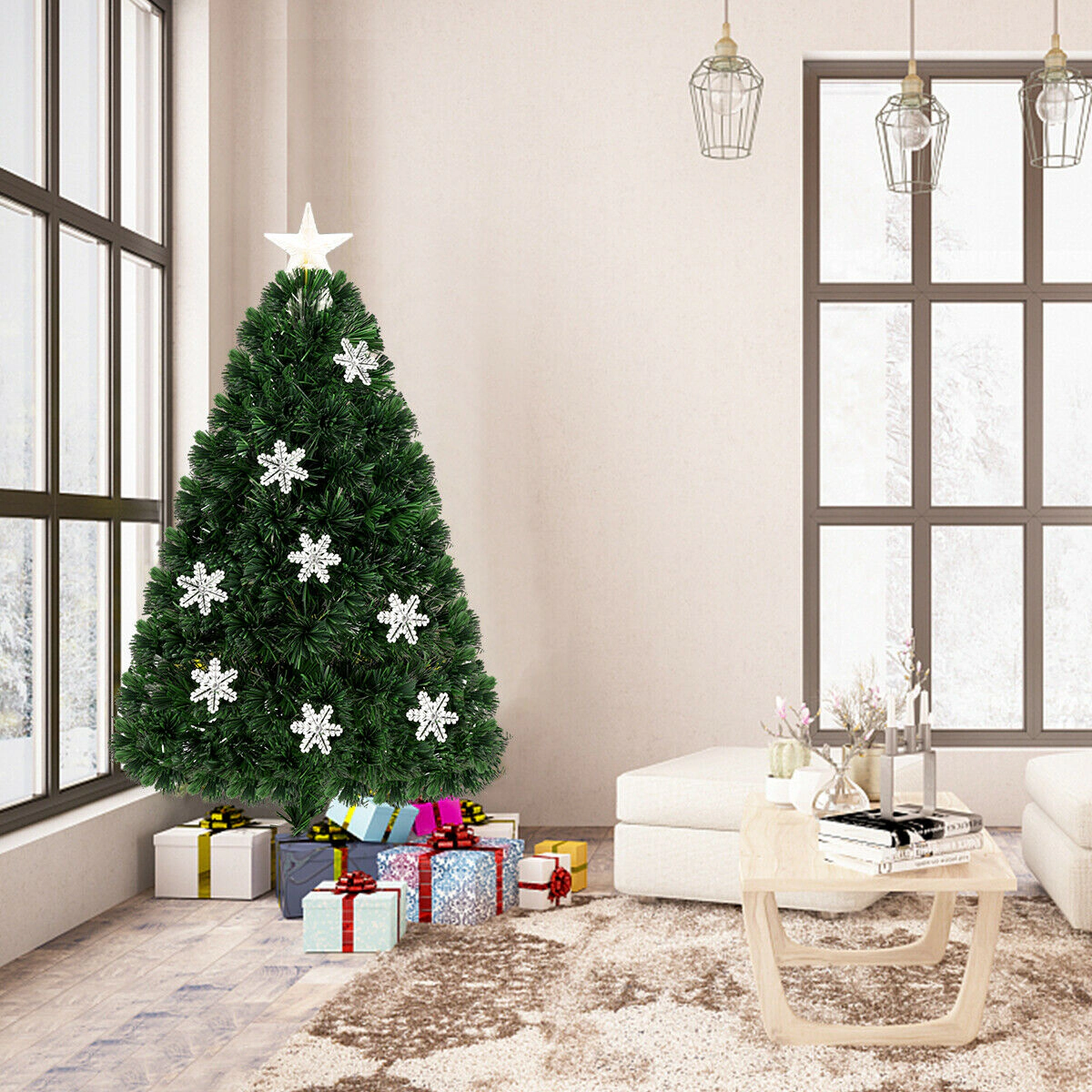 Glintex 4-Ft LED Optic Christmas Tree with Snow Ornaments and Metal Stand, Green