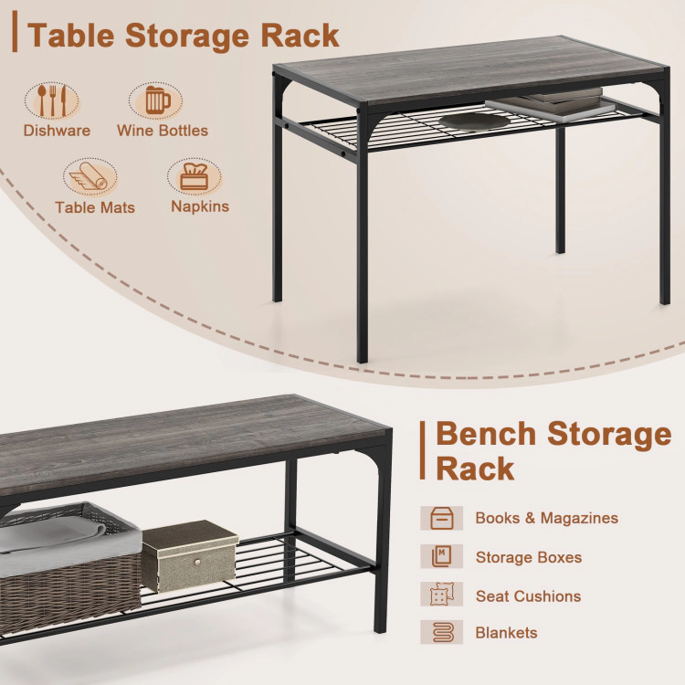 Hivvago Industrial Style Rectangular Kitchen Table With Bench And Chairs